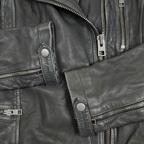 AllSaints Cargo Distressed Leather Biker Jacket Black/Gray EU 34, US 2 - Picture 5 of 14